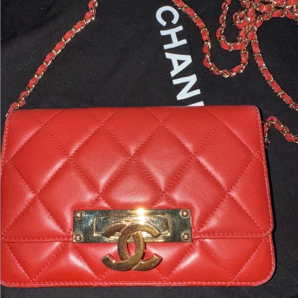 Chanel Red Quilted Crossbody Bag with Gold Accents